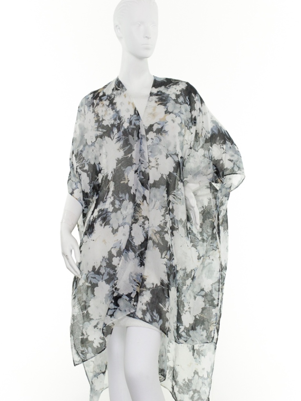 Zoe Madison Lightweight Floral Hi-Lo Duster Kimono : Black/White : New w/ Tags